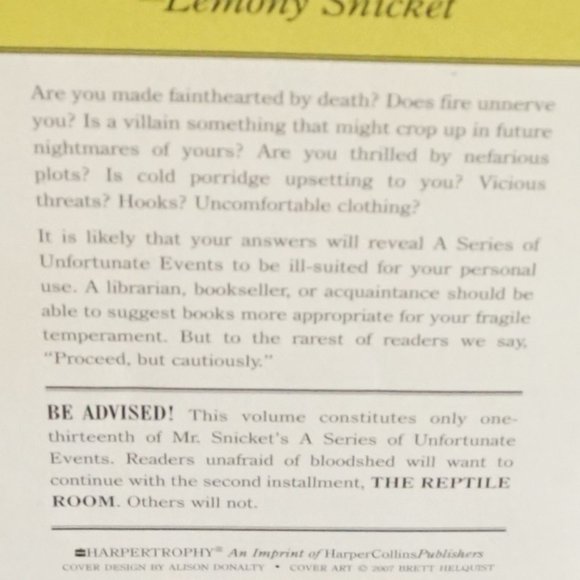Lemony Snicket A Series of Unfortunate Events No1 Paperback Book Novel - Picture 3 of 3